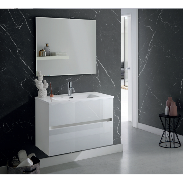 Pack mueble de baño de 100 cm con encimera cerámica con lavabo integrado Glass Line Sanchis