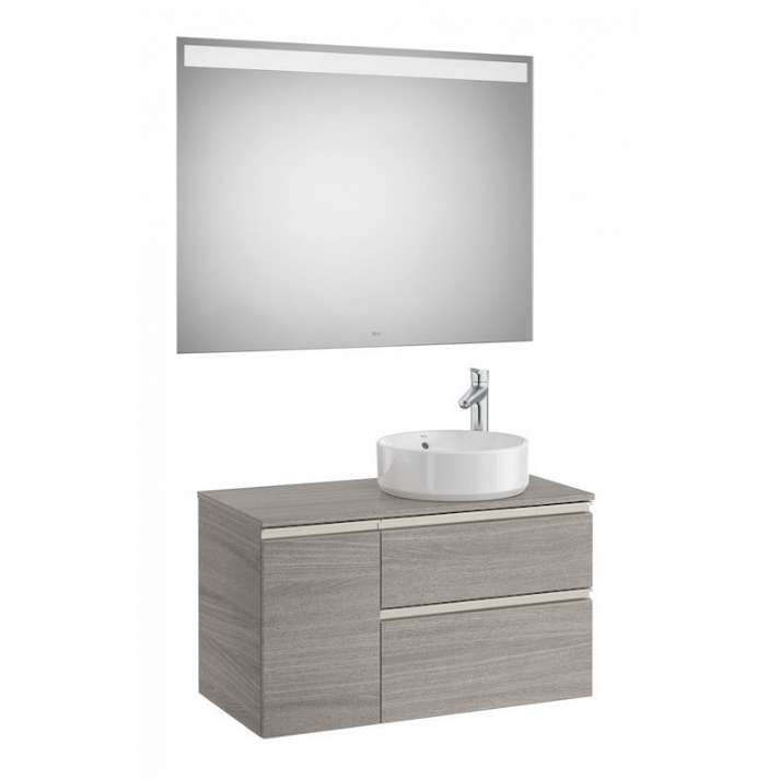 Mueble de baño con lavabo de 90 cm con espejo LED acabado roble Pack The Gap Roca