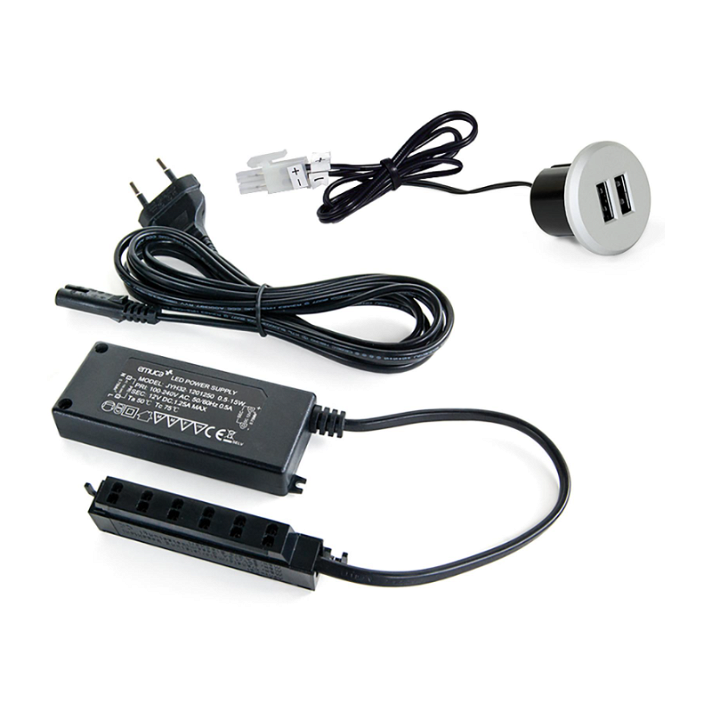 Conector de USB redondo para encastrar em móveis de 25 mm de diâmetro cor cinzento metalizado Emuca