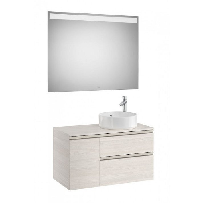 Meuble de salle de bains de 90 cm avec miroir LED couleur frêne Pack The Gap Roca
