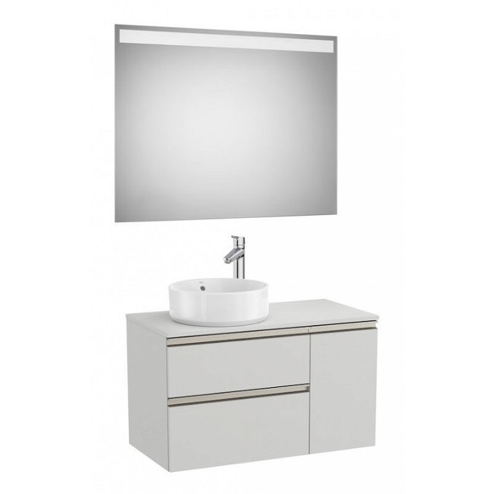Mueble de baño con lavabo de 90 cm con espejo LED en color gris ártico Pack The Gap Roca