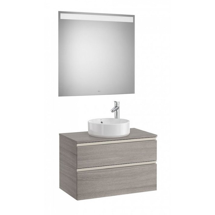 Móvel para casa de banho com lavatório de 80 cm com espelho LED cor Carvalho Pack The Gap Roca