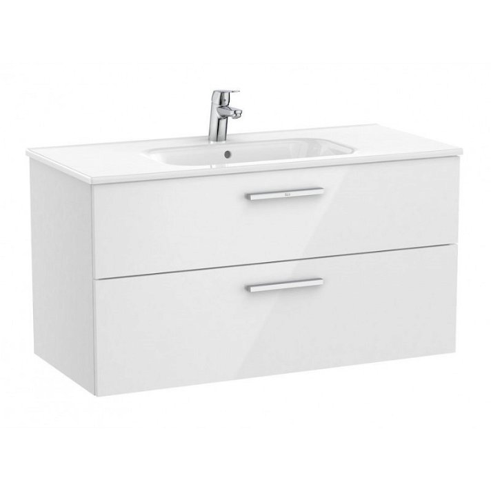 Mueble de baño de 100 cm con lavabo central color blanco brillo Unik Victoria Roca