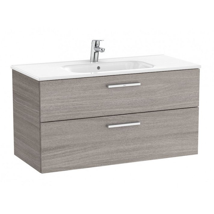 Mueble de baño de 100 cm de ancho con lavabo central color roble Unik Victoria Roca