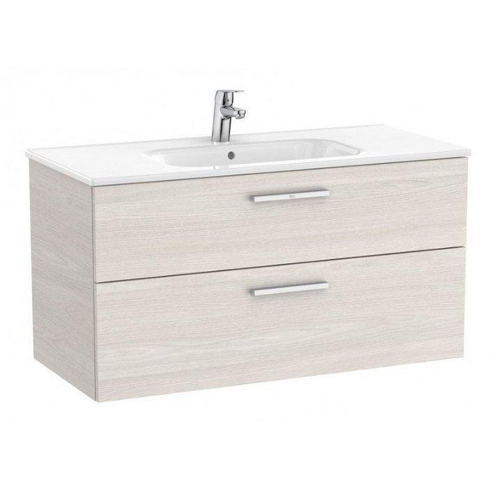 Mueble de baño de 100 cm de ancho con lavabo central color fresno Unik Victoria Roca