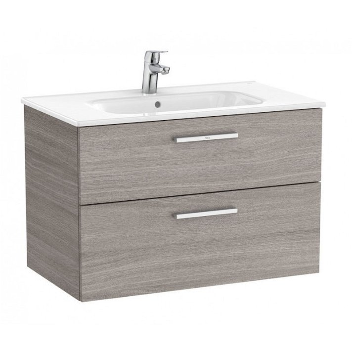 Mueble de baño de 80 cm de ancho con lavabo central color roble Unik Victoria Roca