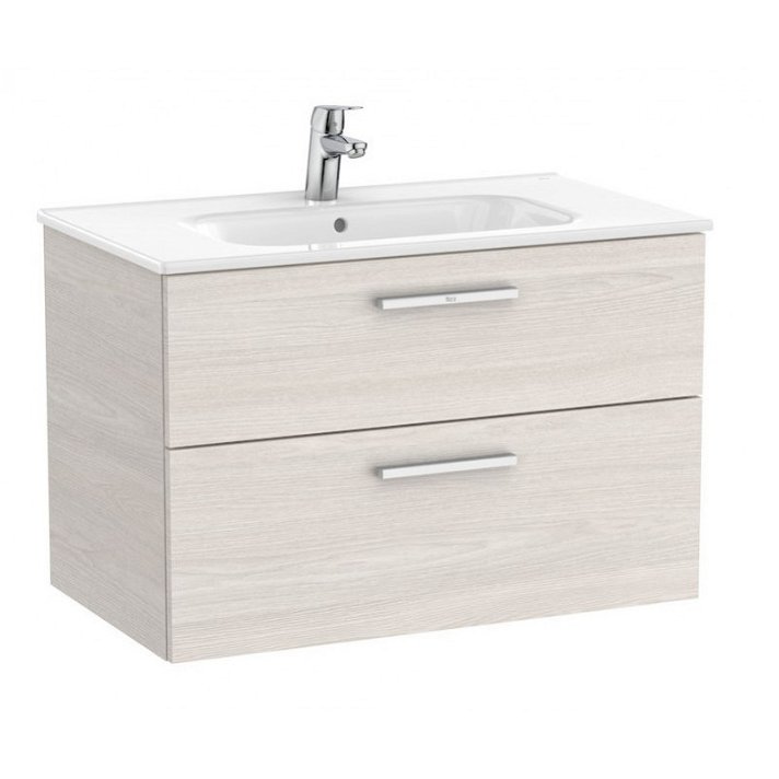 Mueble de baño de 80 cm de ancho con lavabo central color fresno Unik Victoria Roca