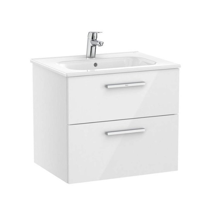 Mueble de baño de 60 cm con lavabo central color blanco brillo Unik Victoria Roca