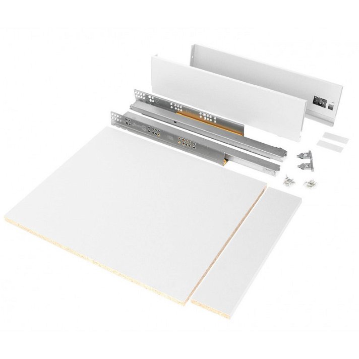 Kit for mounting of drawer with dampened closure and Vertex white panels Emuca
