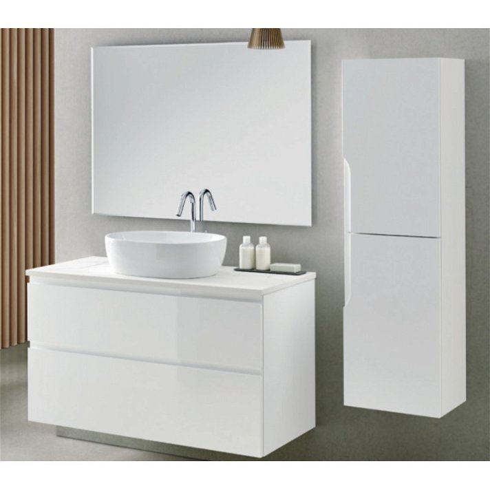 Conjunto mueble compacto de baño con espejo y lavabo sobre encimera de 100cm Nice Sanchis