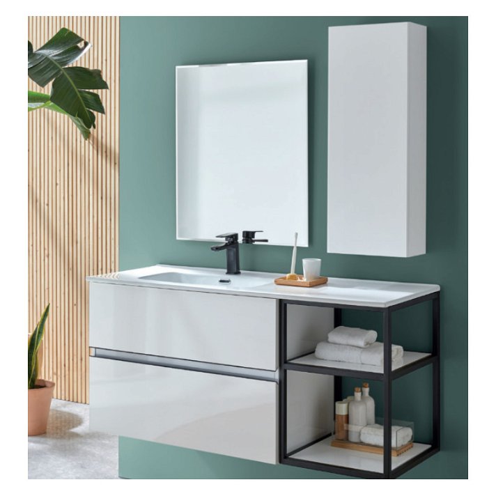Conjunto mueble de baño de 120 cm con lavabo de cerámica integrado y espejo Hana Sanchis