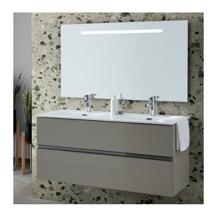 Conjunto de baño con mueble de 120 cm con lavabo doble de cerámica y espejo LED Hana Sanchis