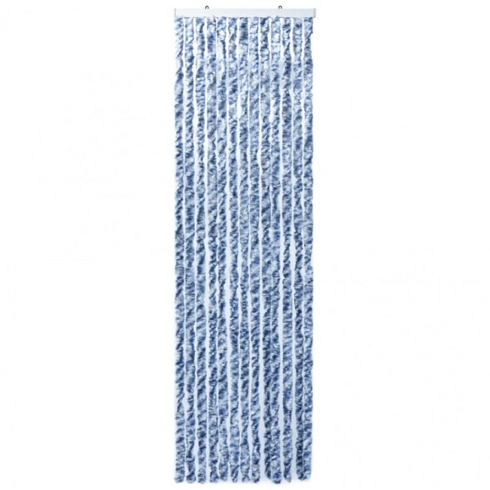 Cortina mosquitera fabricada de chenilla de color azul blanca y plateada Vida XL