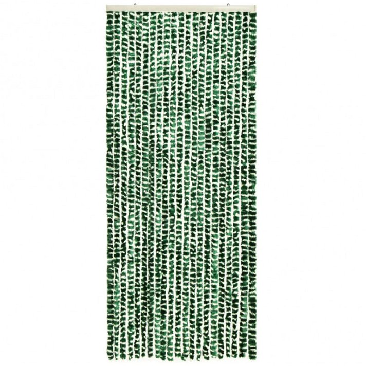 Cortina mosquitera para puertas de chenilla verde y blanca Vida XL