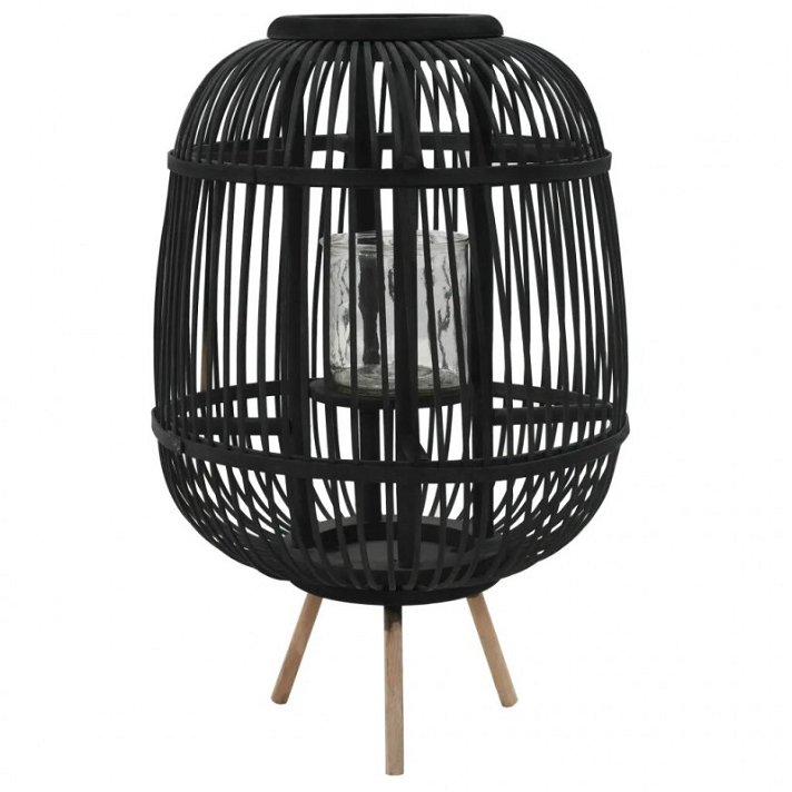 Soporte para velas con diseño romántico pie hecho de bambú y vidrio en color negro de 32x38 cm Vida XL