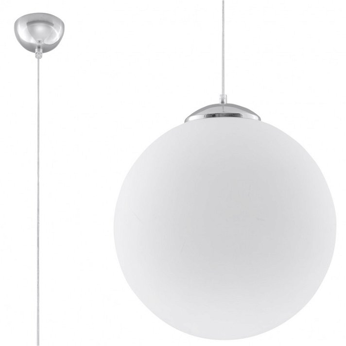 Lámpara de diseño colgante fabricada en acero y cristal de color blanco y cromo Ugo 30 Sollux