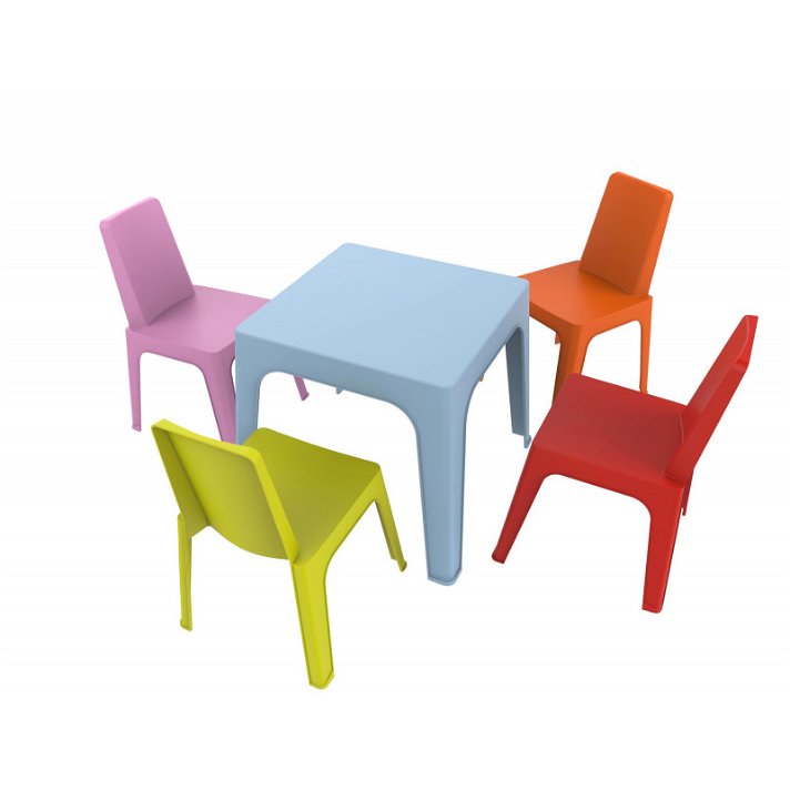 Conjunto infantil de 1 mesa y 4 sillas apto uso exterior multicolor 4 Julieta Resol