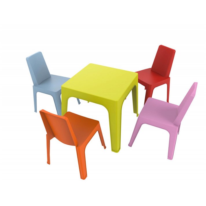 Conjunto infantil de 1 mesa y 4 sillas apto exterior con acabado multicolor 5 Julieta Resol