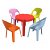Lot pour enfants adapté aux extérieurs avec 1 table rouge et 4 chaises multicolores 1 Rita Resol
