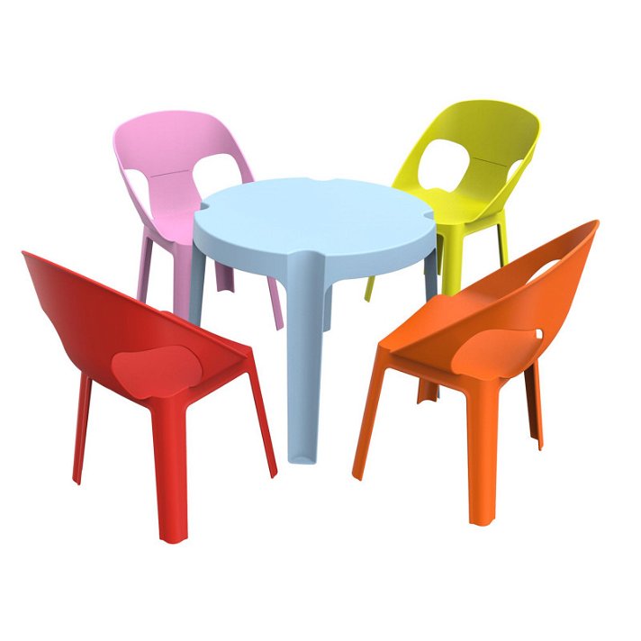 Lot pour enfants avec 1 table bleu ciel et 4 chaises finition multicolores 4 Rita Resol