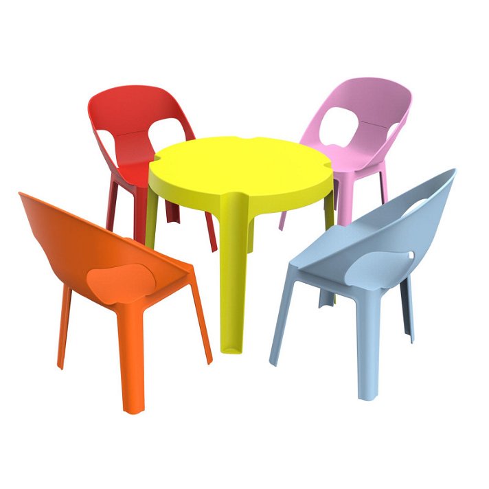 Conjunto infantil de 1 mesa y 4 sillas para exterior en acabado multicolor 5 Rita Resol
