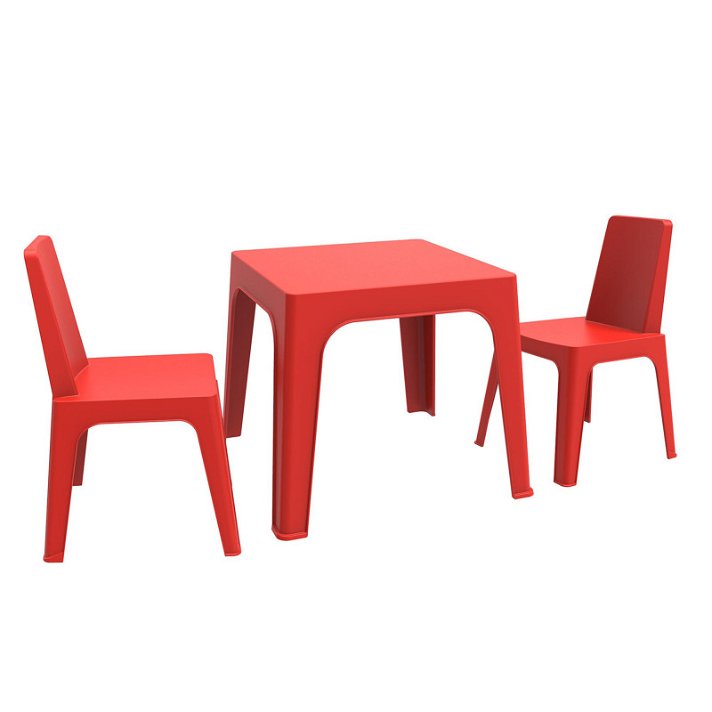Lot pour enfants fabriqué en polypropylène avec 1 table et 2 chaises de couleur rouge Julieta Resol