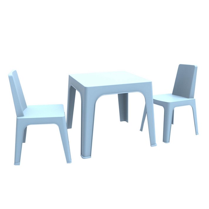 Set infantil formado por una mesa y dos silllas en color azul cielo Julieta Resol