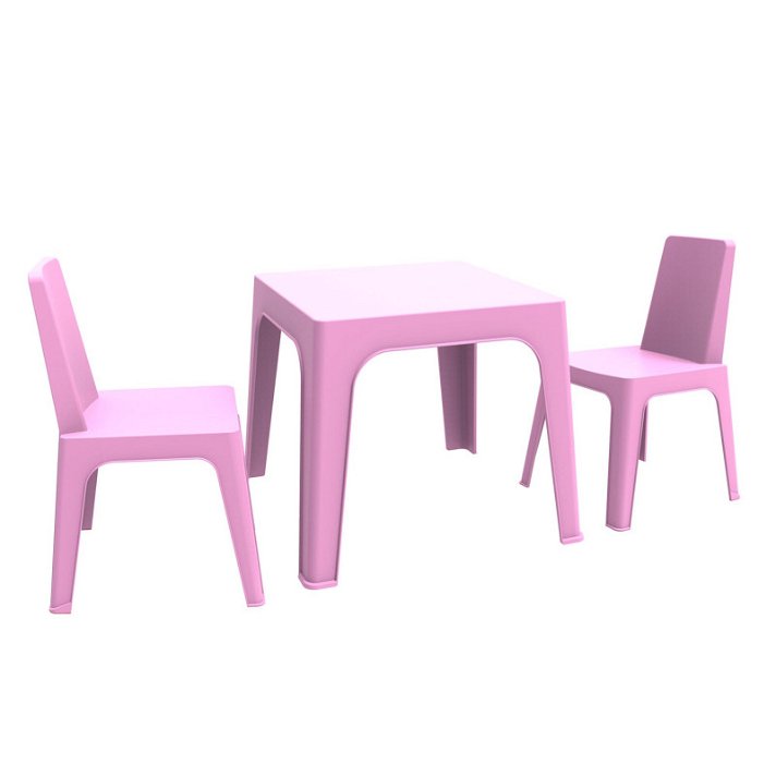 Set infantil moderno formado por una mesa y dos sillas en color rosa Julieta Resol