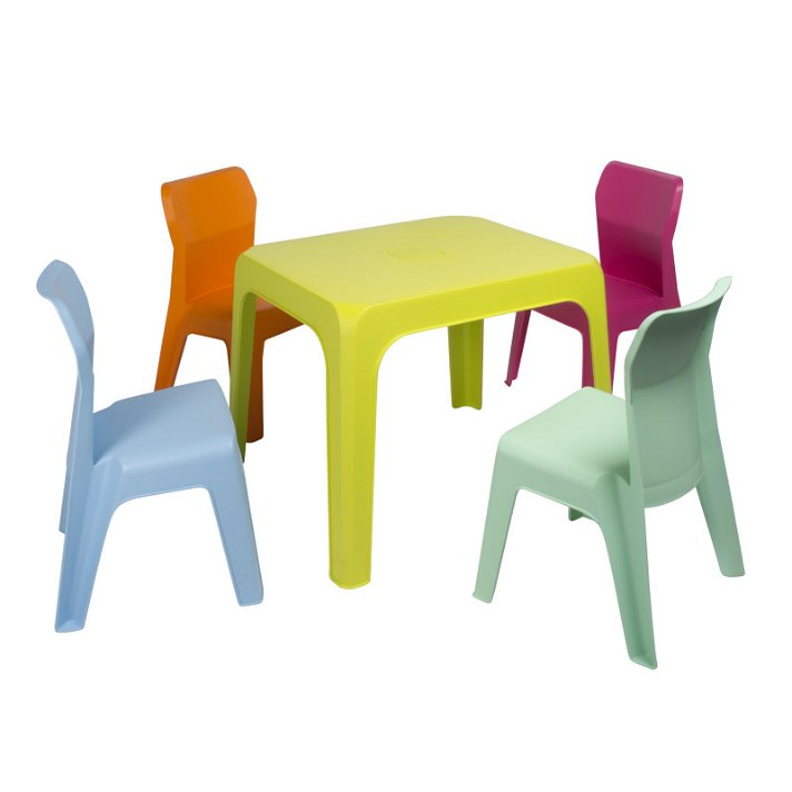 Conjunto infantil de 1 mesa y 4 sillas para exterior con acabado multicolor 4 Jan Resol