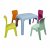 Lot pour enfants pour extérieurs avec 1 table bleu ciel et 4 chaises multicolores 5 Jan Resol