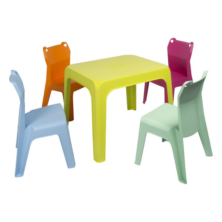 Set per bambini da 1 tavolo e 4 sedie adatto per uso esterno con finitura multicolore 4 Janfrog Resol