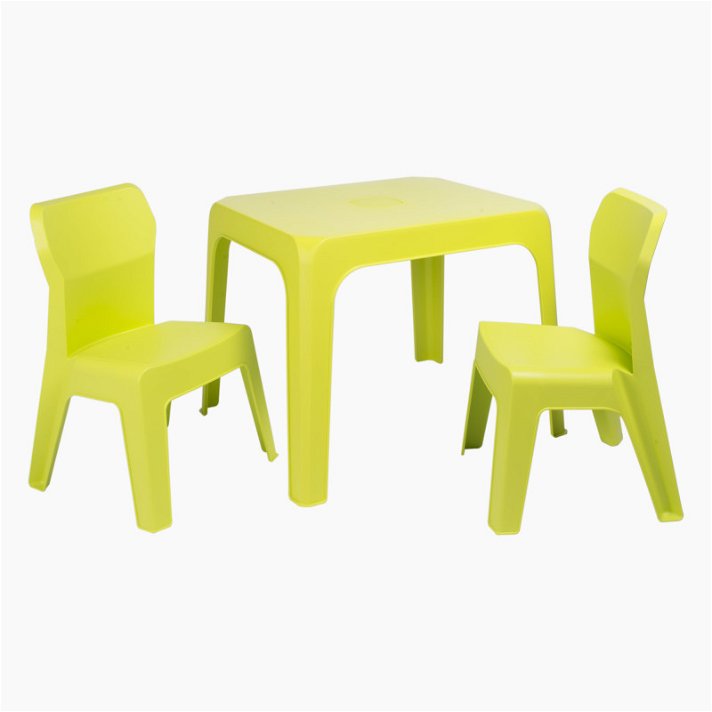 Lot pour enfants pour extérieurs composé d'1 table et 2 chaises avec une finition vert citron Jan Resol