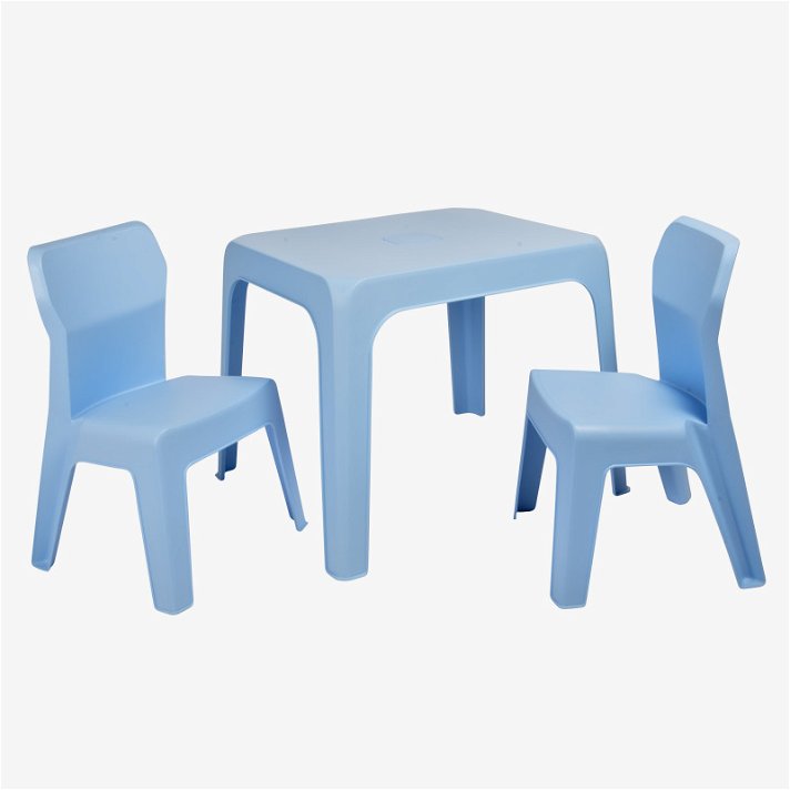 Lot pour enfants pour extérieurs composé d'1 table et 2 chaises avec une finition bleu ciel Jan Resol