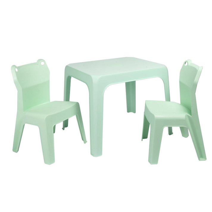 Set infantil de 1 mesa y 2 sillas apto para exterior elaborado de polipropileno aquamint Janfrog Resol