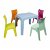 Lot pour enfants adapté aux extérieurs avec 1 table bleu ciel et 4 chaises multicolores 5 Jancat Resol