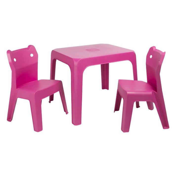 Set infantil de 1 mesa y 2 sillas apto para exterior elaborado de polipropileno color fucsia Jancat Resol