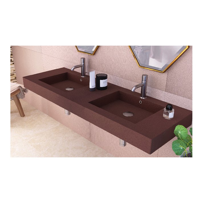 Plan vasque avec tablier à suspendre ou à poser sur meuble avec texture Bambou Nudespol