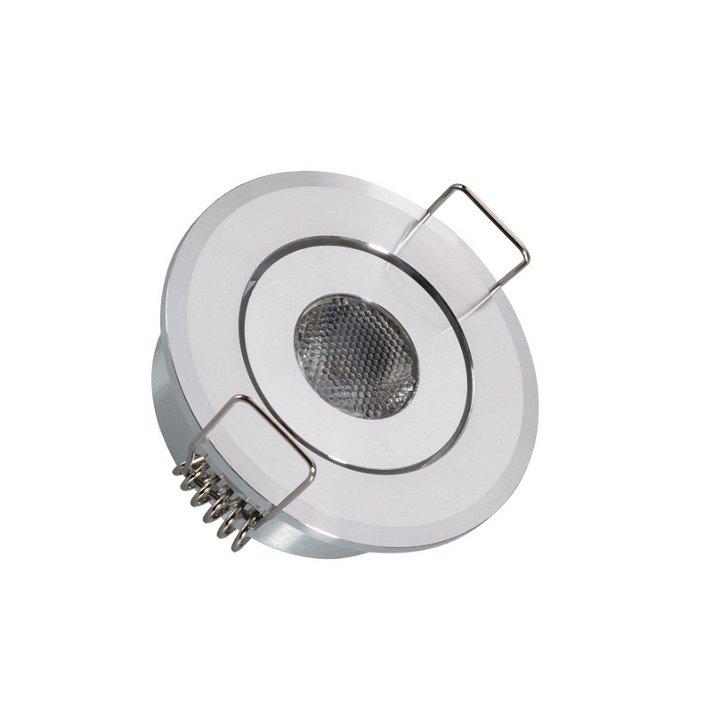 Foco LED fabricado en aluminio con diseño circular y direccionable 1W plata Moonled