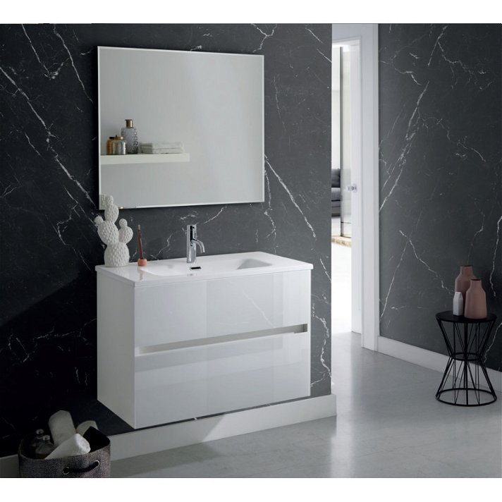 Ensemble de meuble de salle de bains de 60 cm avec plan vasque avec finition verre laqué Glass Line Sanchis
