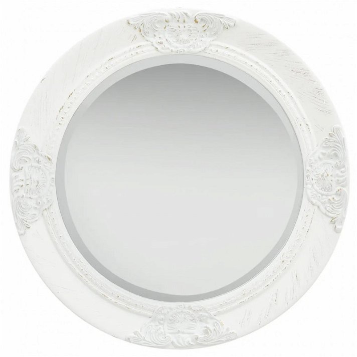 Espejo de pared circular con marco de diseño barroco de 50 cm de diámetro en color blanco Vida XL