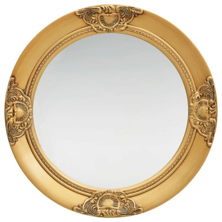 Espejo de pared circular con marco de diseño barroco de 50 cm de diámetro en color dorado Vida XL