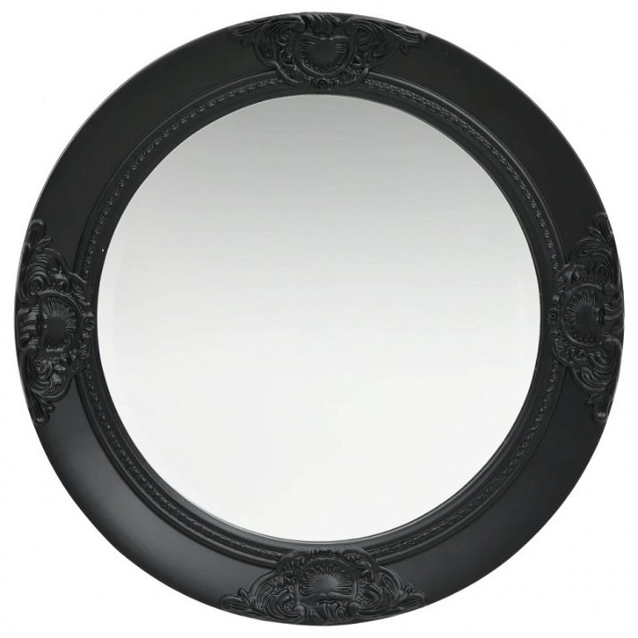 Espejo de pared circular con marco de diseño barroco de 50 cm de diámetro en color negro Vida XL