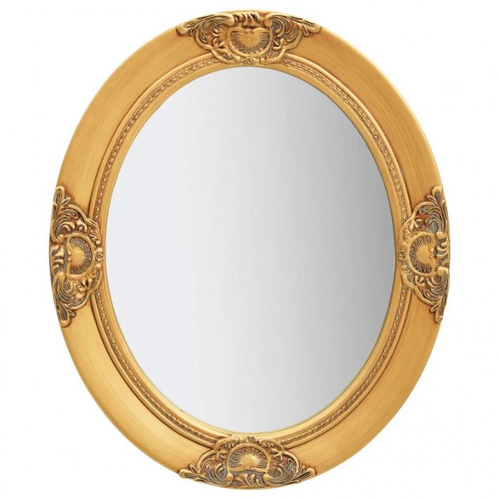 Espejo de pared ovalado con marco de diseño barroco de 50 cm de diámetro en color dorado Vida XL