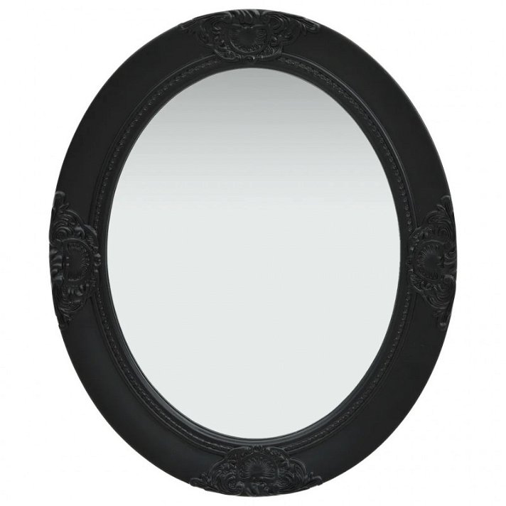 Espejo de pared ovalado con marco de diseño barroco de 50 cm de diámetro en color negro Vida XL