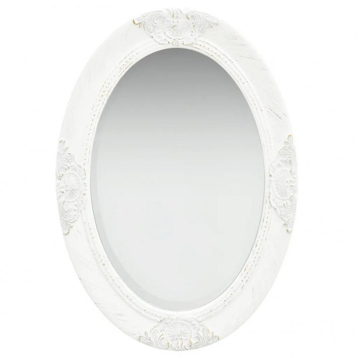 Espejo de pared ovalado con marco de diseño barroco de 50 cm de diámetro en color blanco Vida XL