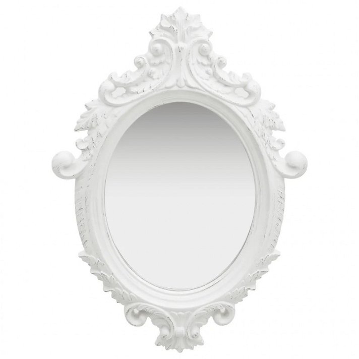 Espejo de pared ovalado con diseño romántico de 56x76 cm en color blanco Vida XL