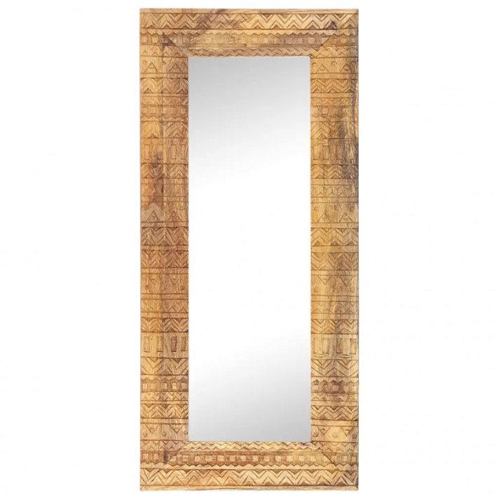 Espelho retangular com moldura esculpida em madeira 50x110 cm castanho-claro Vida XL