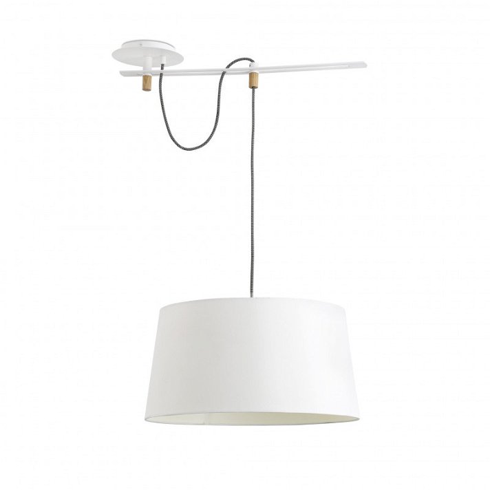 Lámpara colgante con luz led E27 fabricada de metal y textil con acabado en color blanco Fusta Faro