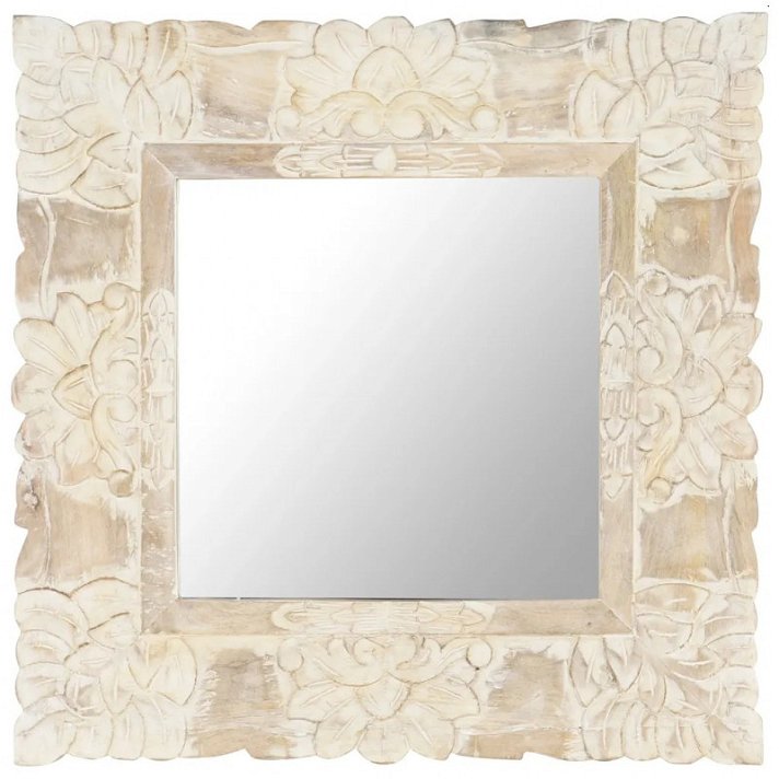 Espejo cuadrado con marco de madera tallado artesanalmente en color blanco de 50 cm Vida XL