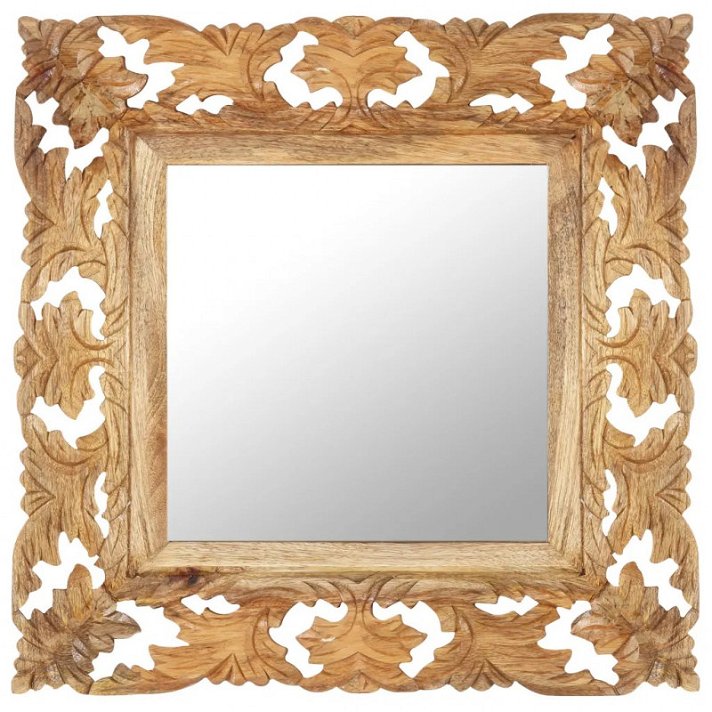 Espejo cuadrado con marco de madera calado artesanalmente en color marrón de 50 cm Vida XL